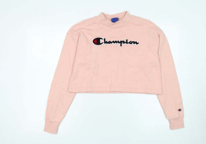 Champion Women's Pink Cropped Pullover Sweatshirt Small