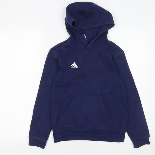 Adidas Boys Blue Pullover Hoodie 9-10 Years Regular Fit Fleece Sweatshirt
