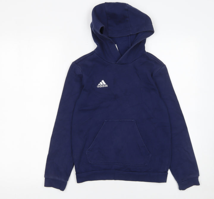 Adidas Boys Blue Pullover Hoodie 9-10 Years Regular Fit Fleece Sweatshirt