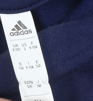 Adidas Boys Blue Pullover Hoodie 9-10 Years Regular Fit Fleece Sweatshirt