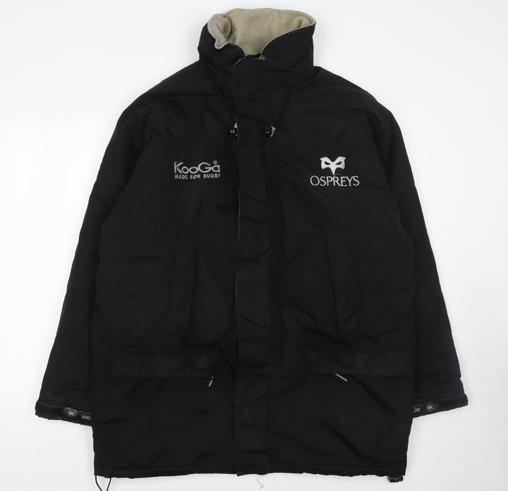 Kooga Men's Black Ospreys Rugby Parka Jacket Size M Hooded Waterproof