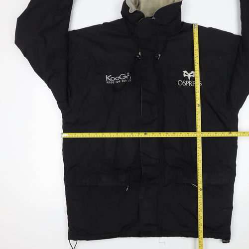 Kooga Men's Black Ospreys Rugby Parka Jacket Size M Hooded Waterproof
