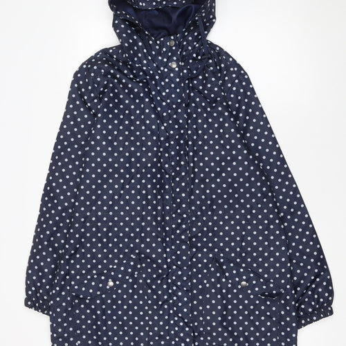 Capsule Women Blue Polka Dot Waterproof Hooded Rain Coat UK 14