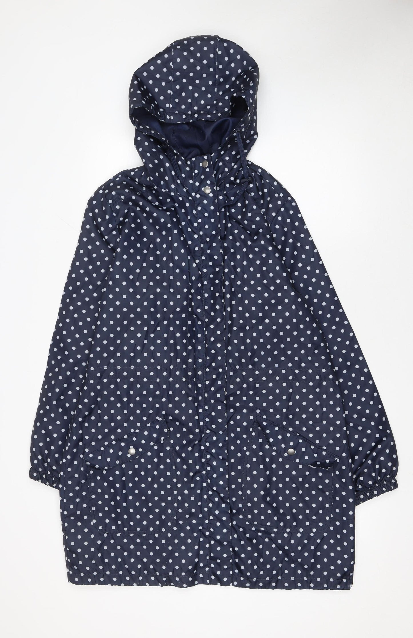 Capsule Women Blue Polka Dot Waterproof Hooded Rain Coat UK 14