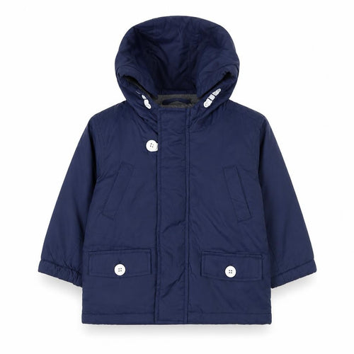 Next Unisex Baby Blue Hooded Nylon Parka Jacket 9-12 Months Lined Buttons