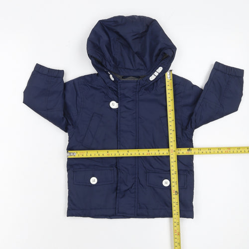 Next Unisex Baby Blue Hooded Nylon Parka Jacket 9-12 Months Lined Buttons