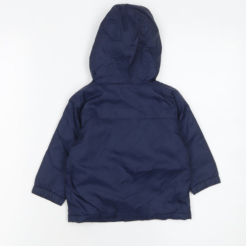 Next Unisex Baby Blue Hooded Nylon Parka Jacket 9-12 Months Lined Buttons