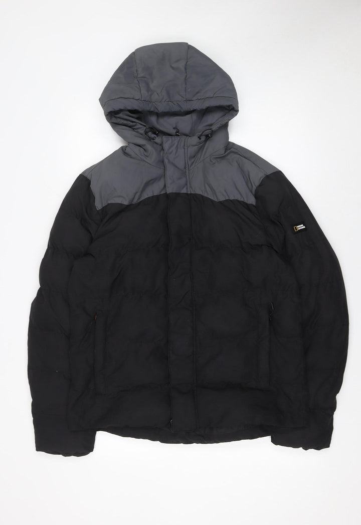 National Geographic Men's Black M Puffer Jacket Hooded Insulated Winter Coat