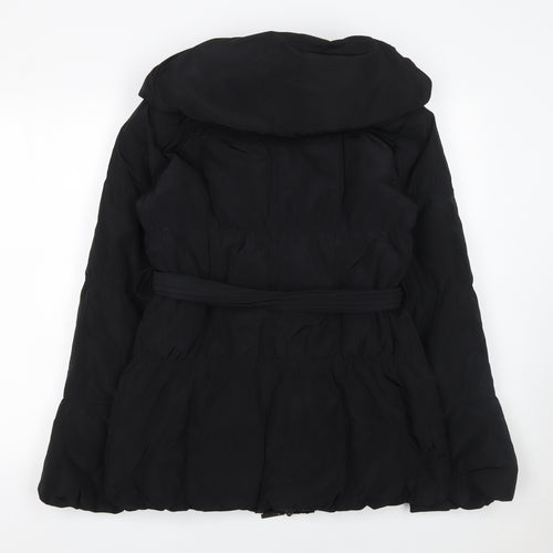Covered Women Black Belted Puffer Coat Size 10 Winter Hooded Jacket