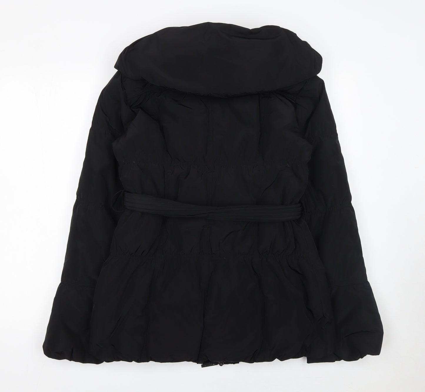 Covered Women Black Belted Puffer Coat Size 10 Winter Hooded Jacket