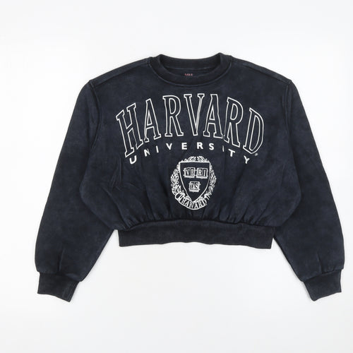 Marks and Spencer Girls Black Harvard Logo Pullover Sweatshirt 9-10 Years