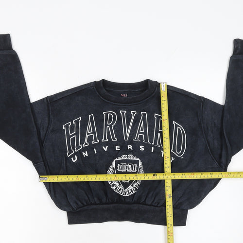 Marks and Spencer Girls Black Harvard Logo Pullover Sweatshirt 9-10 Years