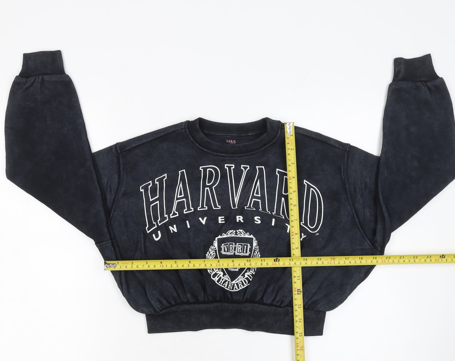 Marks and Spencer Girls Black Harvard Logo Pullover Sweatshirt 9-10 Years