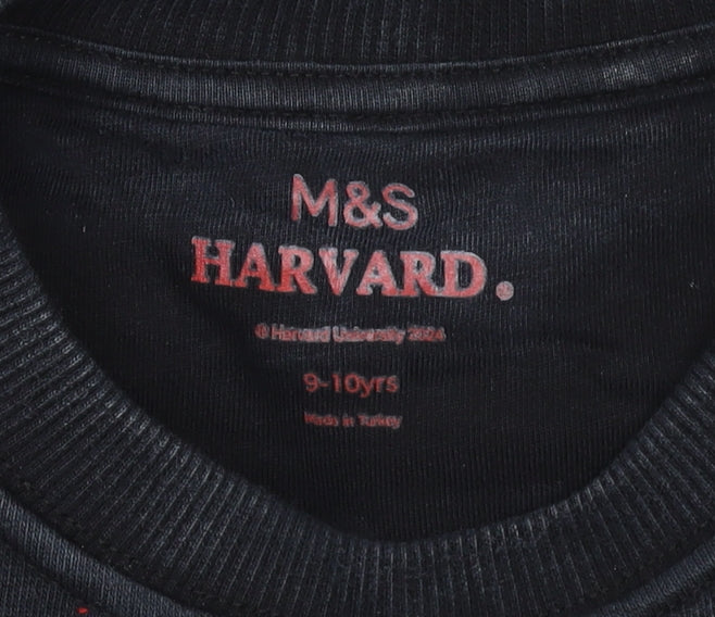 Marks and Spencer Girls Black Harvard Logo Pullover Sweatshirt 9-10 Years
