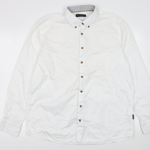 Bugatti Men's White Cotton Button-Down Long Sleeve Shirt XL