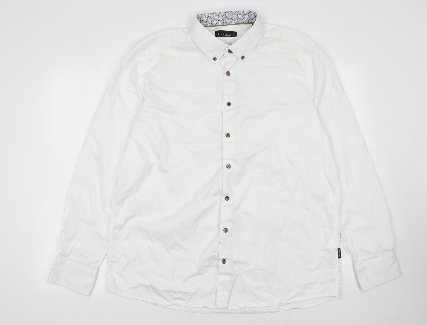Bugatti Men's White Cotton Button-Down Long Sleeve Shirt XL