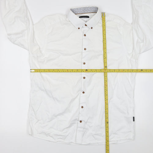 Bugatti Men's White Cotton Button-Down Long Sleeve Shirt XL