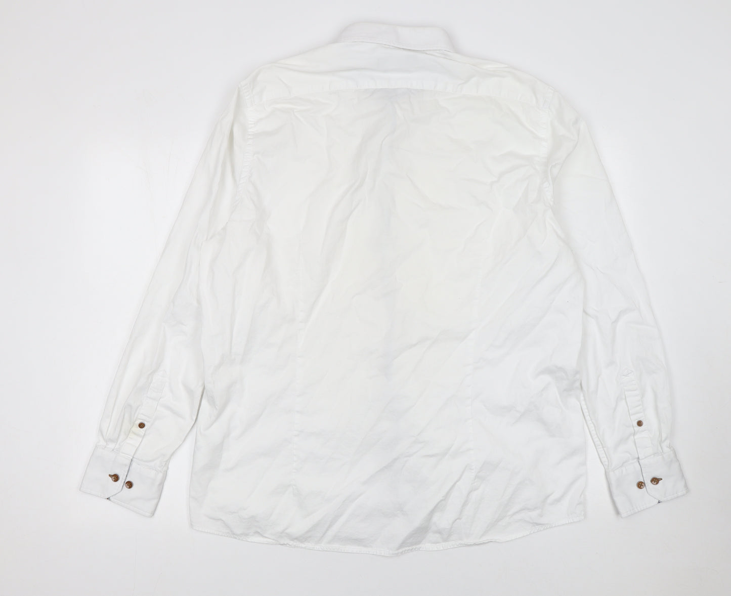 Bugatti Men's White Cotton Button-Down Long Sleeve Shirt XL