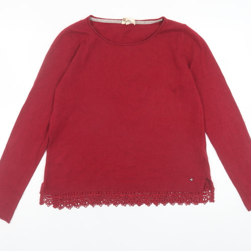 White Stuff Women Red Wool Cashmere Blend Crochet Hem Jumper Size 12