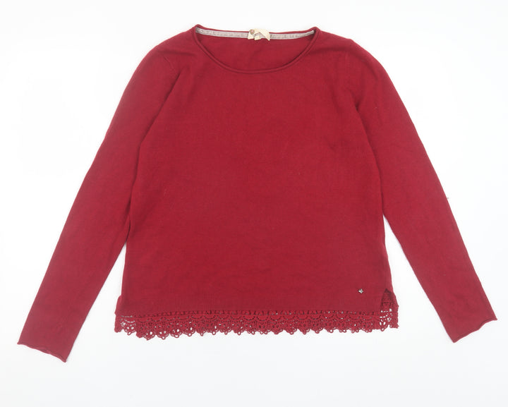 White Stuff Women Red Wool Cashmere Blend Crochet Hem Jumper Size 12