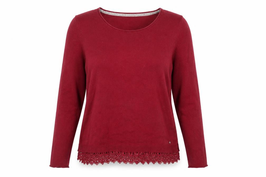 White Stuff Women Red Wool Cashmere Blend Crochet Hem Jumper Size 12