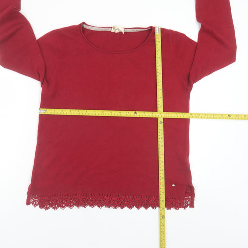 White Stuff Women Red Wool Cashmere Blend Crochet Hem Jumper Size 12