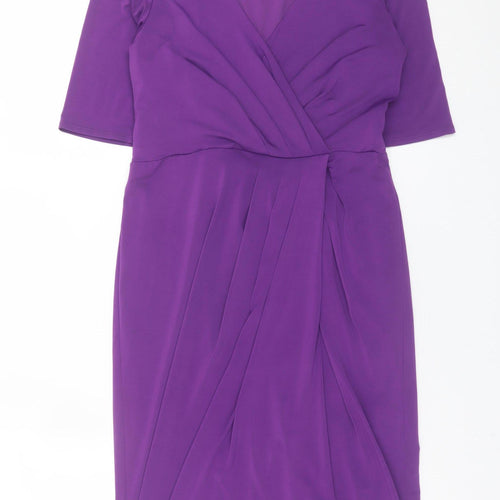 Kaliko Women’s Purple Wrap Knee Length Dress Size 10 Ruched Elegant