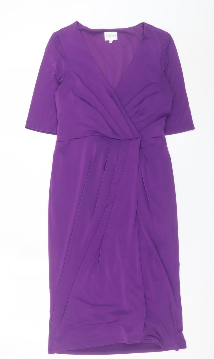 Kaliko Women’s Purple Wrap Knee Length Dress Size 10 Ruched Elegant
