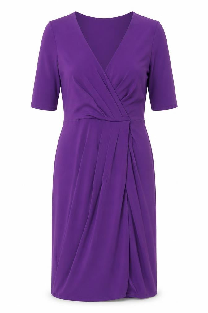 Kaliko Women’s Purple Wrap Knee Length Dress Size 10 Ruched Elegant