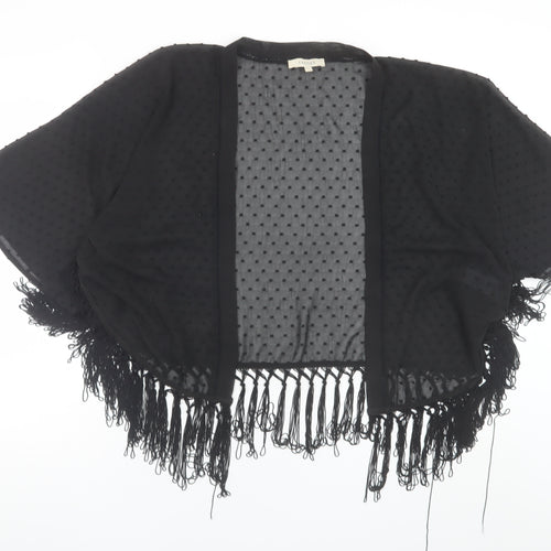 Oasis Women’s Black Sheer Fringe Kimono Blouse One Size