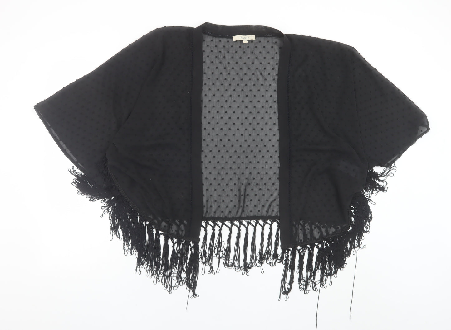 Oasis Women’s Black Sheer Fringe Kimono Blouse One Size