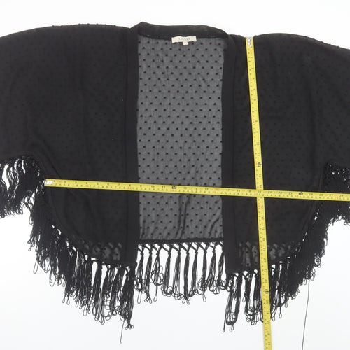Oasis Women’s Black Sheer Fringe Kimono Blouse One Size