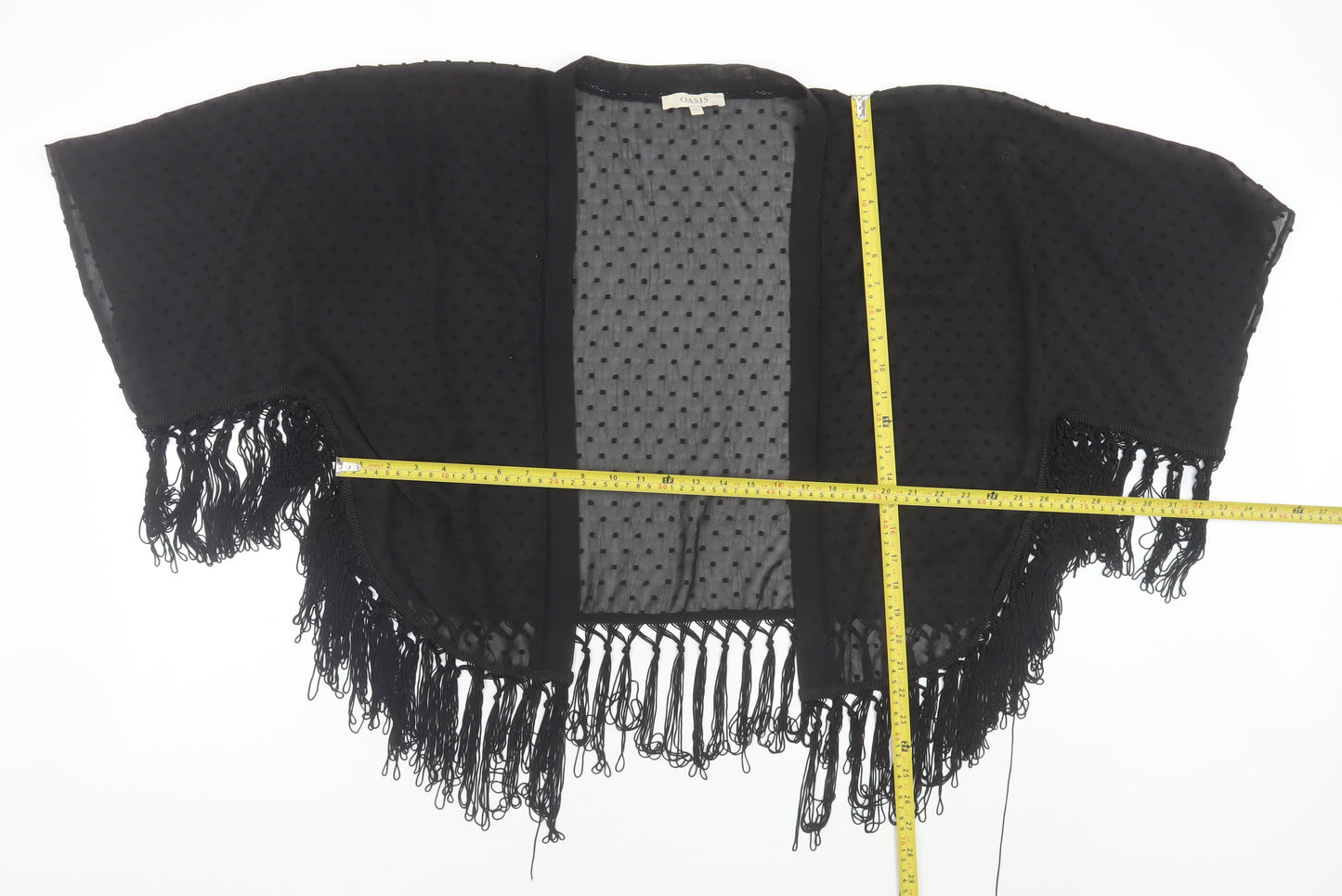 Oasis Women’s Black Sheer Fringe Kimono Blouse One Size
