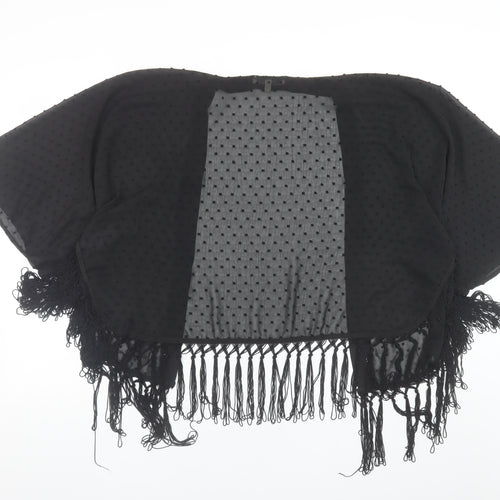 Oasis Women’s Black Sheer Fringe Kimono Blouse One Size
