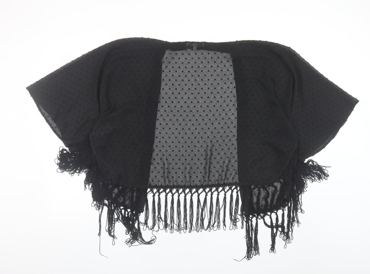 Oasis Women’s Black Sheer Fringe Kimono Blouse One Size