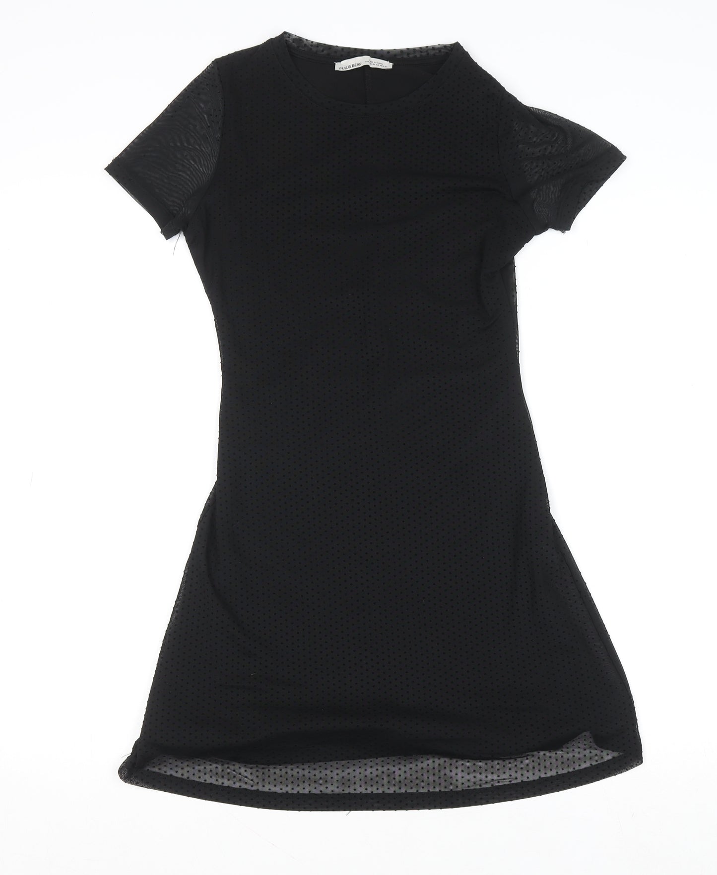 PULL&BEAR Womens Black XS Bodycon Mesh Short Sleeve Dress