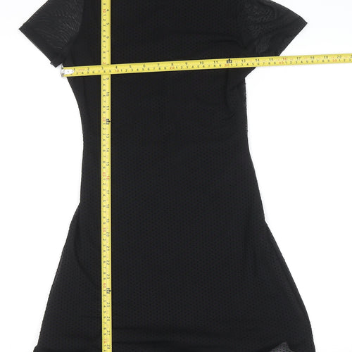 PULL&BEAR Womens Black XS Bodycon Mesh Short Sleeve Dress