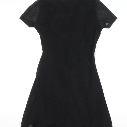 PULL&BEAR Womens Black XS Bodycon Mesh Short Sleeve Dress