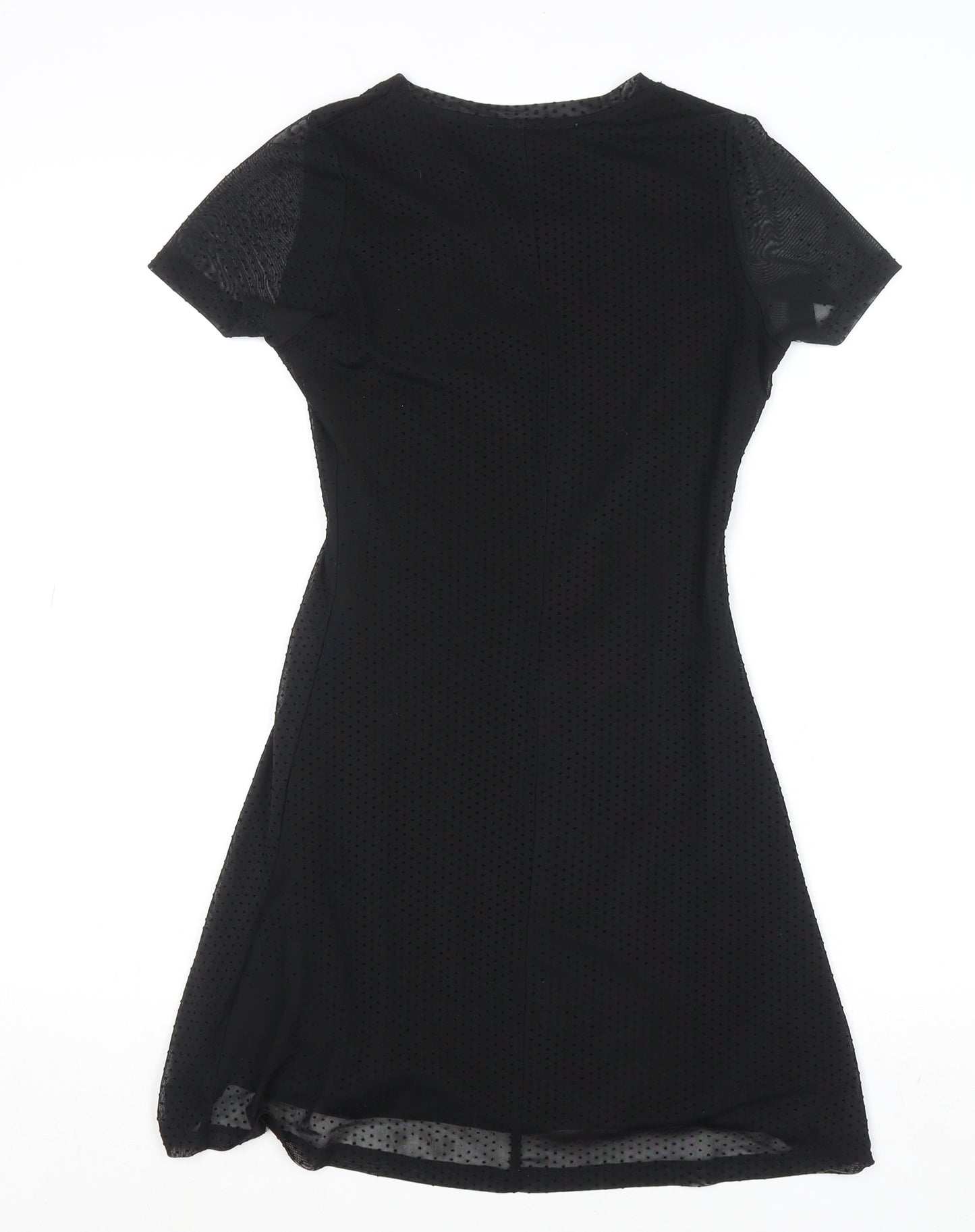 PULL&BEAR Womens Black XS Bodycon Mesh Short Sleeve Dress