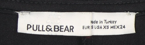 PULL&BEAR Womens Black XS Bodycon Mesh Short Sleeve Dress