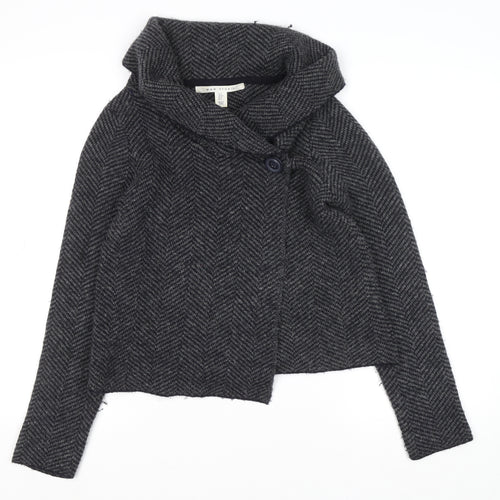 Max Studio Women’s Grey Herringbone Cardigan Small Wool Blend