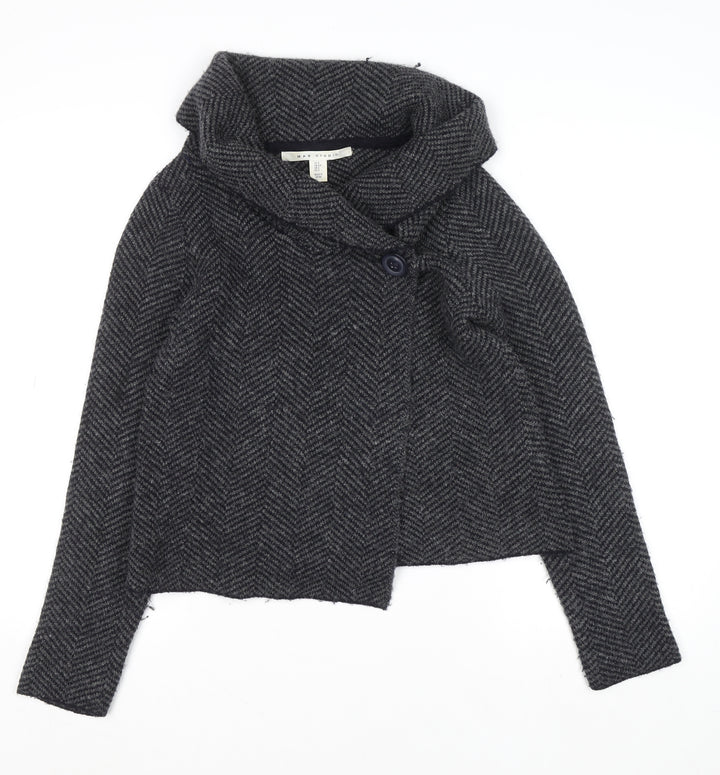 Max Studio Women’s Grey Herringbone Cardigan Small Wool Blend