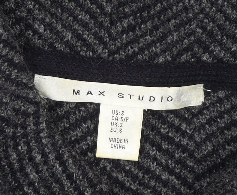 Max Studio Women’s Grey Herringbone Cardigan Small Wool Blend