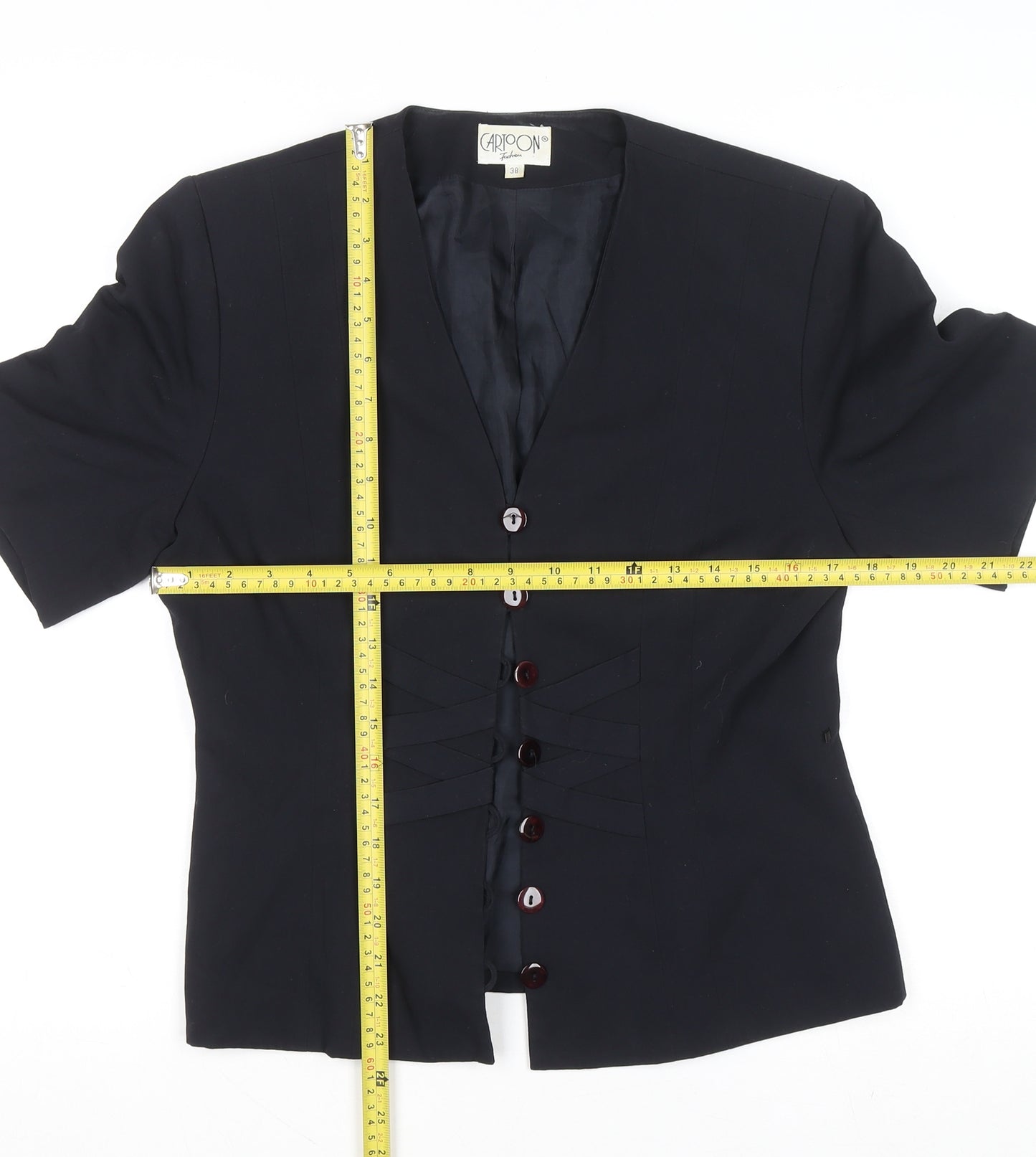 Cartoon Women’s Black Short Sleeve Single-Breasted Suit Jacket Size 10
