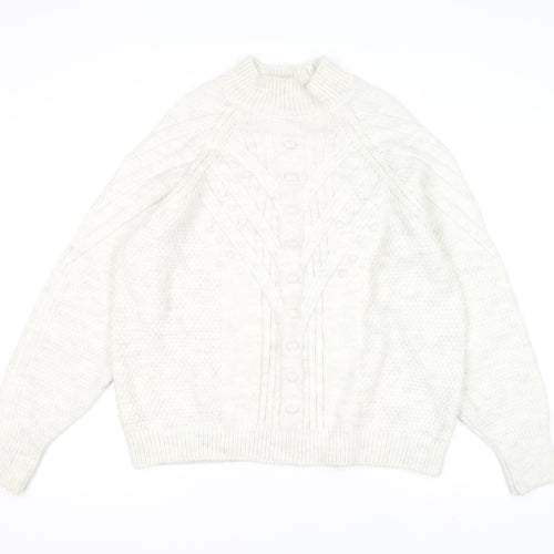 Marks and Spencer Womens Grey Cable Knit Mock Neck Jumper M