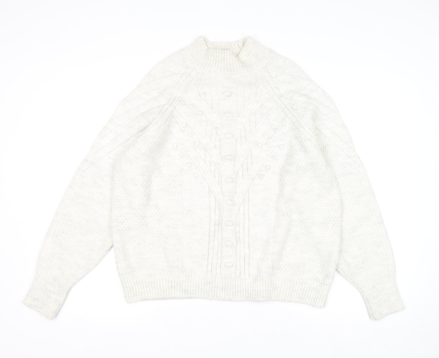 Marks and Spencer Womens Grey Cable Knit Mock Neck Jumper M