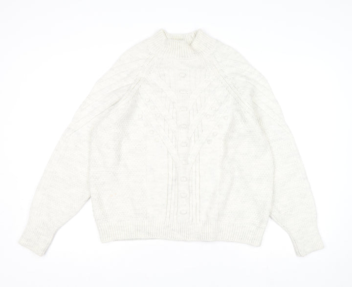 Marks and Spencer Womens Grey Cable Knit Mock Neck Jumper M
