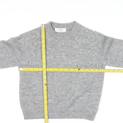 H&M Teens Grey Beaded Crew Neck Long Sleeve Knit Jumper Size 8