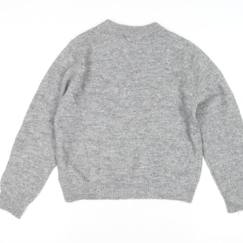 H&M Teens Grey Beaded Crew Neck Long Sleeve Knit Jumper Size 8