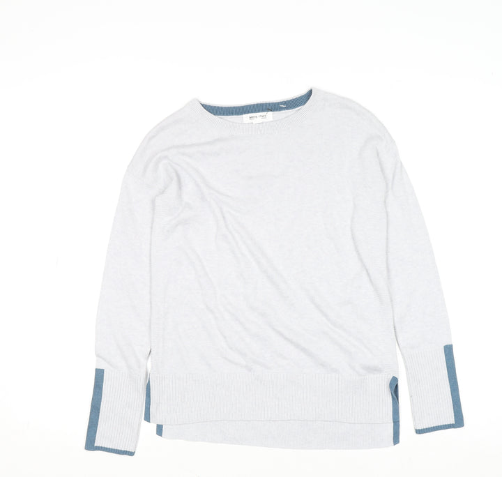 White Stuff Women's White Crew Neck Cotton Blend Jumper Size 6